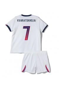 Paris Saint-Germain Khvicha Kvaratskhelia #7 Jalkapallovaatteet Lasten Vieraspeliasu 2026-27 Lyhythihainen (+ Lyhyet housut)